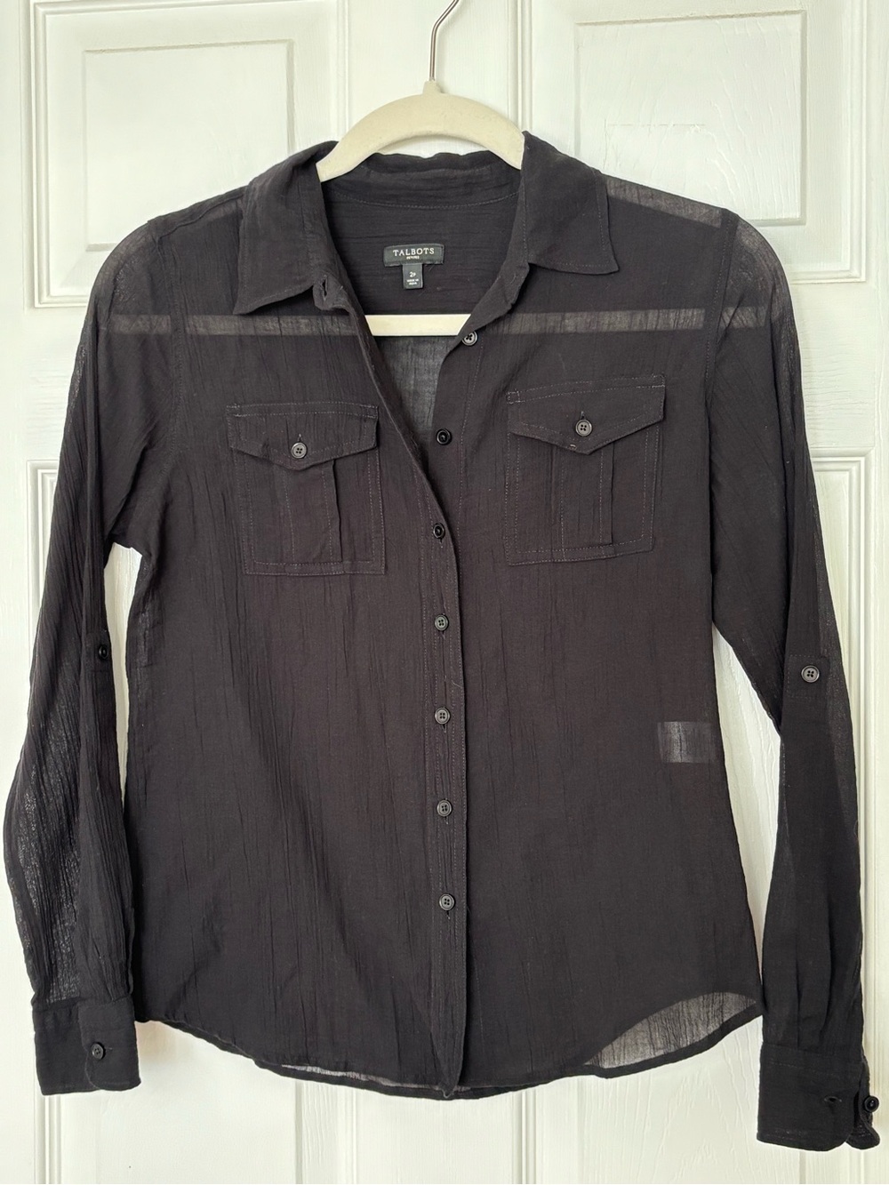 Talbots Sheer Black Button Down Shirt